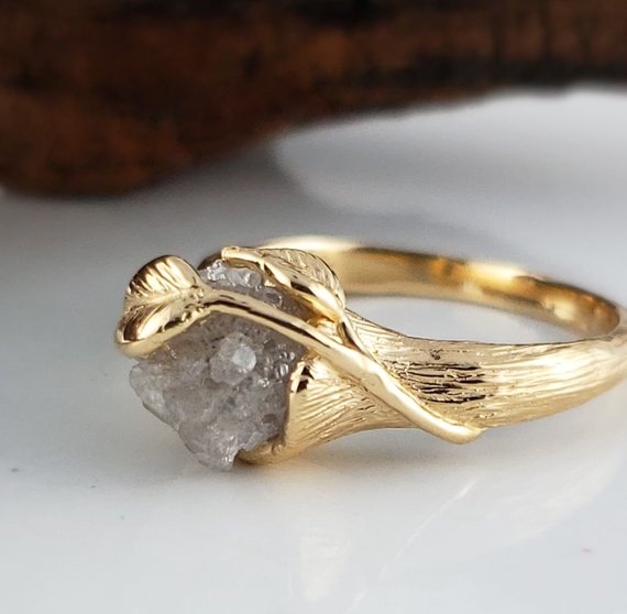 Dawn Vertrees Raw Uncut Rough Engagement Wedding Rings Leaf & Vine Raw