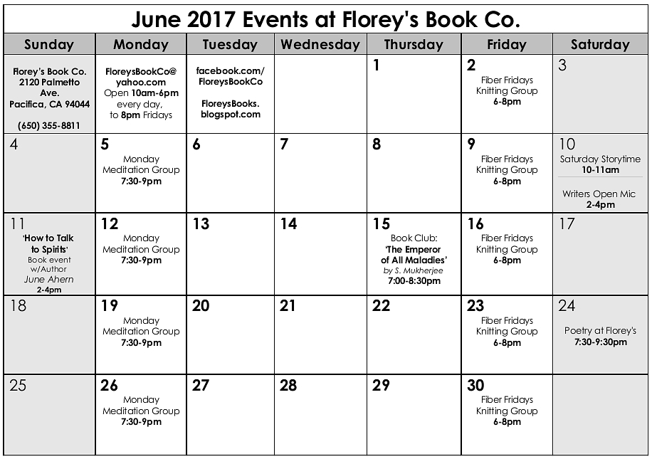 Florey's Book Co. June 2017 Events at Florey's Book Co.