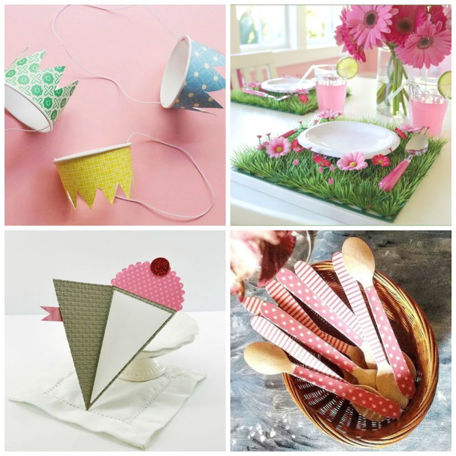 Invitaciones, cubiertos de madera, sombreros de papel, idea para mesa de fiesta