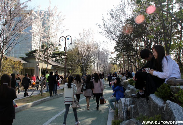 Coreanos paseando en el parque de Yeouido
