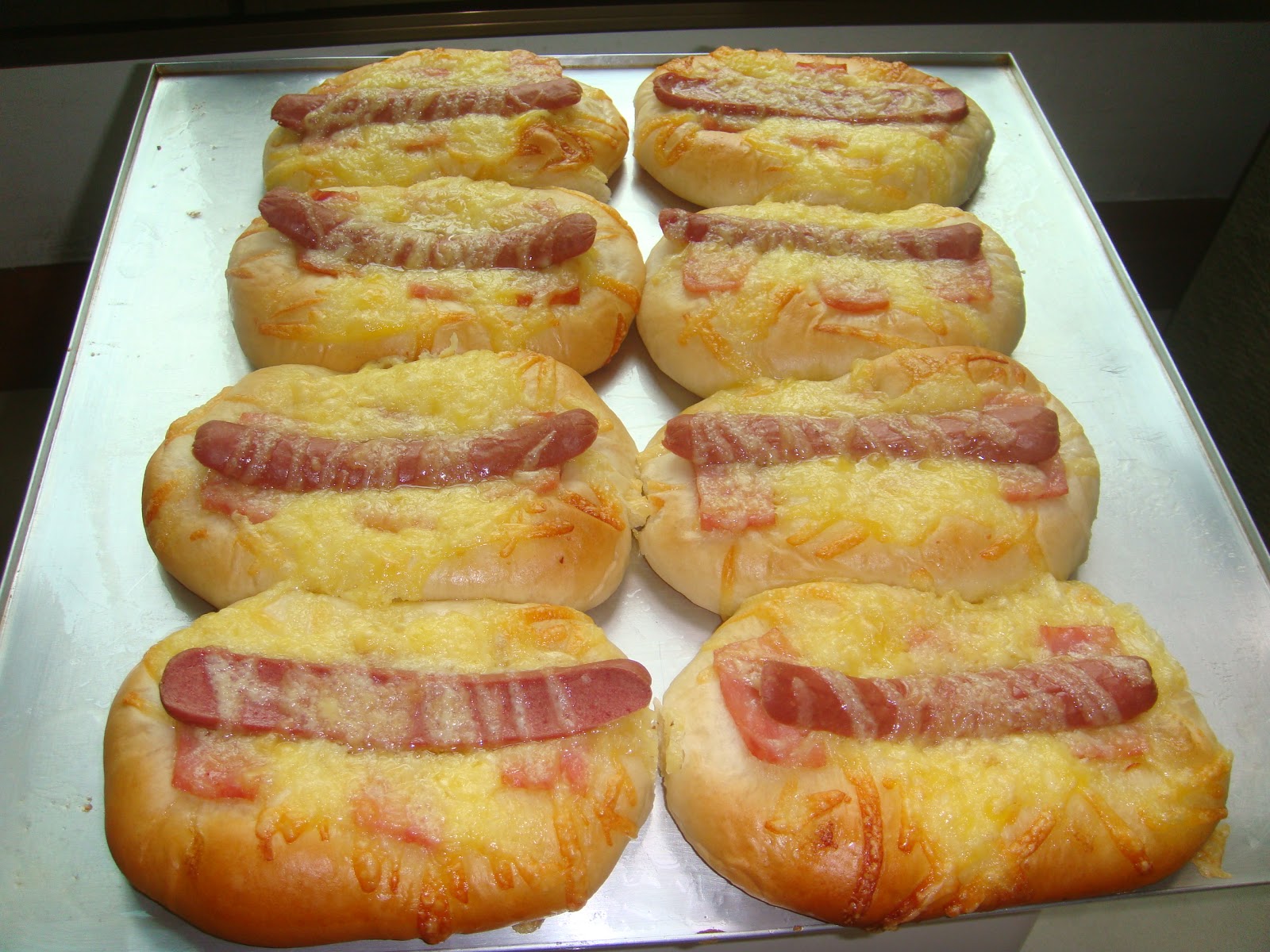 Yummy Baking Hot Dog bread with ham and cheese topping