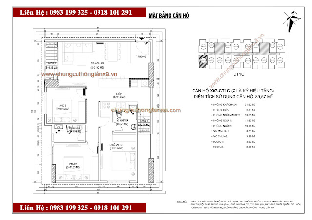 Thiết kế căn hộ X07CT1C chung cư thông tấn xã