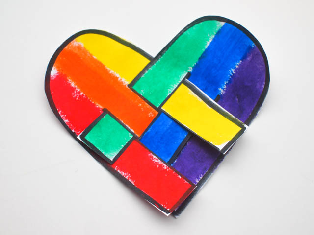 Printable Rainbow Danish Hearts Craft- Color, cut out, and weave these lovely rainbow danish hearts