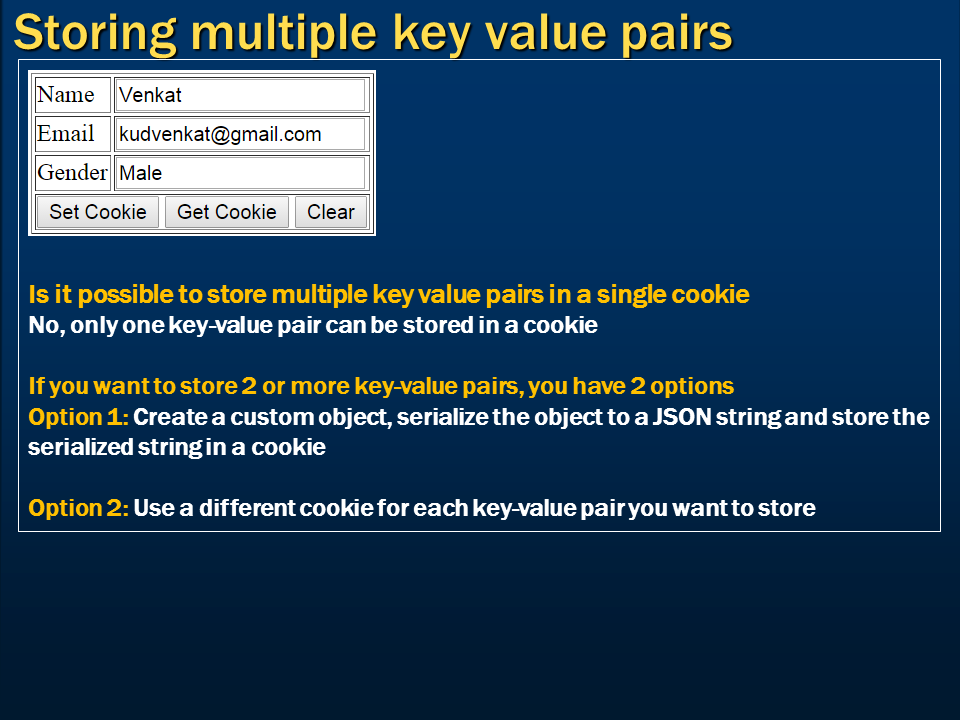 Sql server, and c video tutorial Store multiple key value pairs