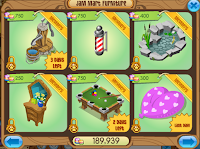 A screenshot showing items on clearance, in particular the pool table, heart pillow, and old water pump. 