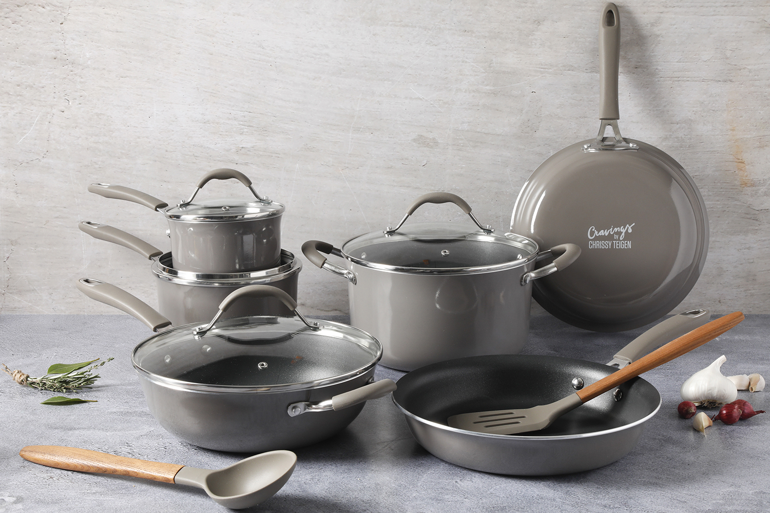 Cravings by Chrissy Teigen 12pc Aluminum Cookware Set Gray for