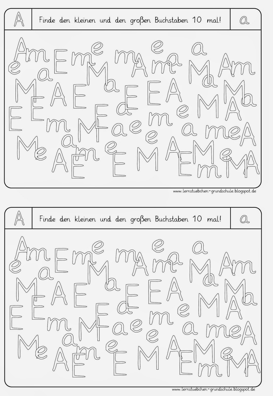 Lernstübchen: Arbeitsblätter zum Erkennen der Buchstaben (2)