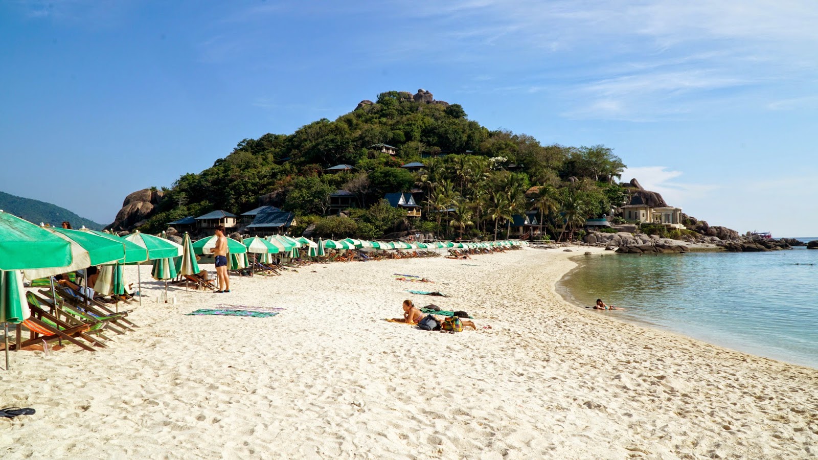 Walking along the sandbar connecting the islands of Koh Nang Yuan