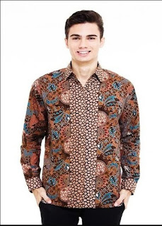 Baju Batik Pria Lengan Panjang Kombinasi Kain Polos