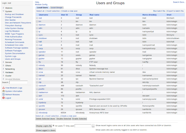 DriveMeca administrando usuarios en Linux desde Webmin