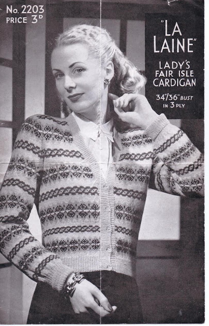 The Vintage Pattern Files: Free 1940s Knitting Pattern - La Laine Fair Isle Cardigan