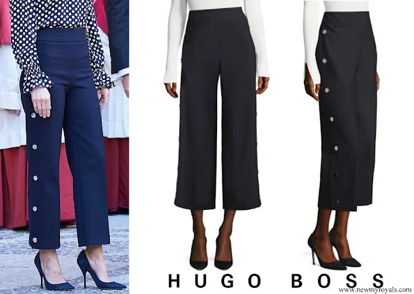 Queen Letizia wore a Hugo Boss High Waist Wide Leg Trousers