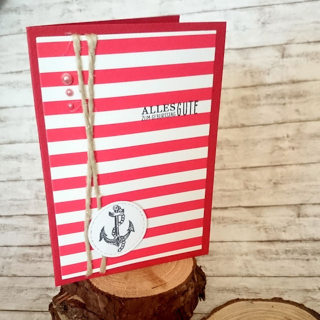 [DIY] Sea Side Birthday: Red Stripes and Anchor // Maritime Geburtstagskarte mit roten Streifen und Anker