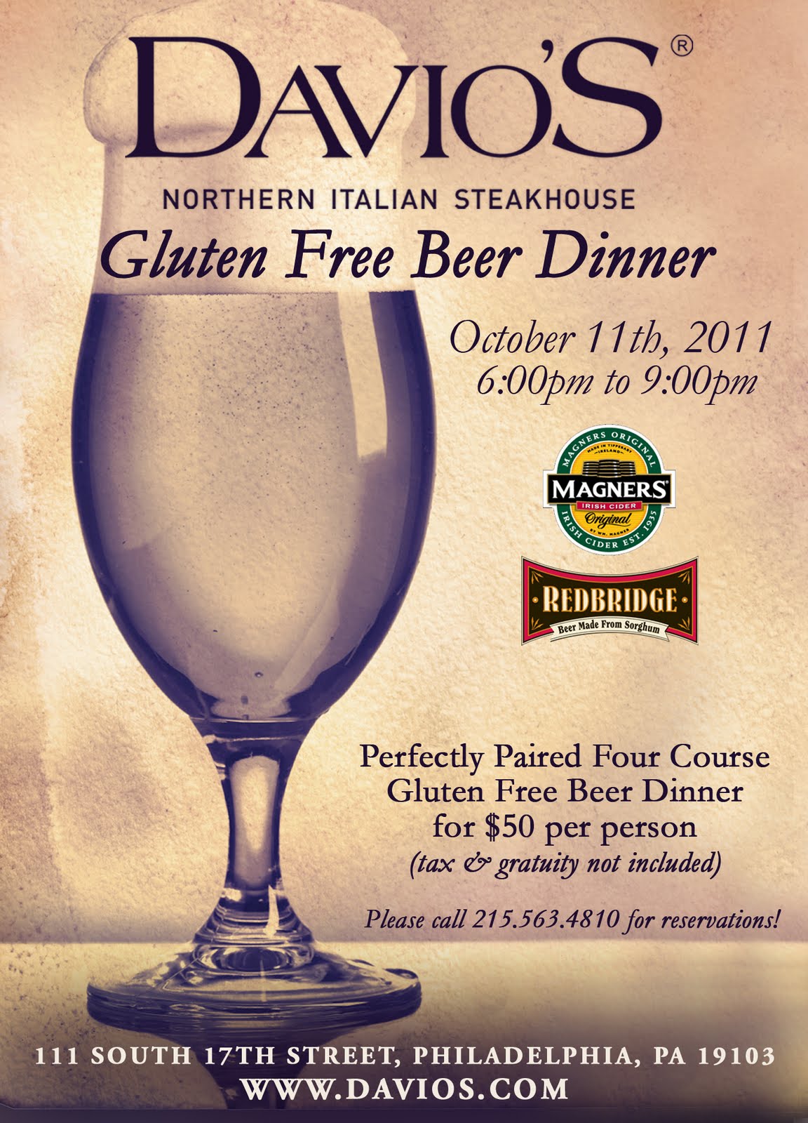 Gluten Free Philly GlutenFree Beer Dinner at Davio's on October 11