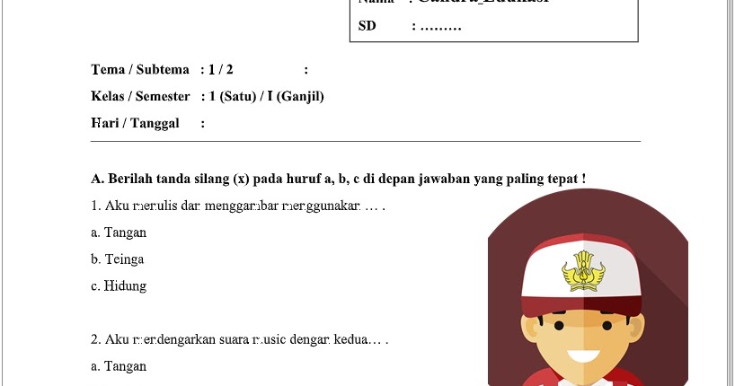 Soal Tematik Kelas 1 Tema 1 Subtema 2 Semester 1