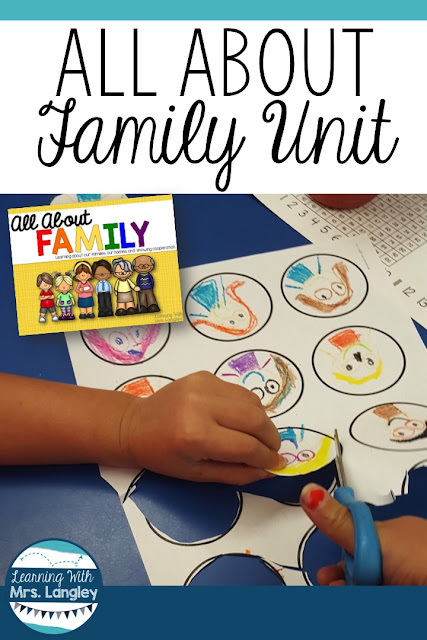 This All About Family unit is a kindergarten unit I use at the beginning of the year to learn more about our families. Includes literature connections, family tree craft, Family Book for each child to create on their own, anchor chart labels, and detailed lesson plans.