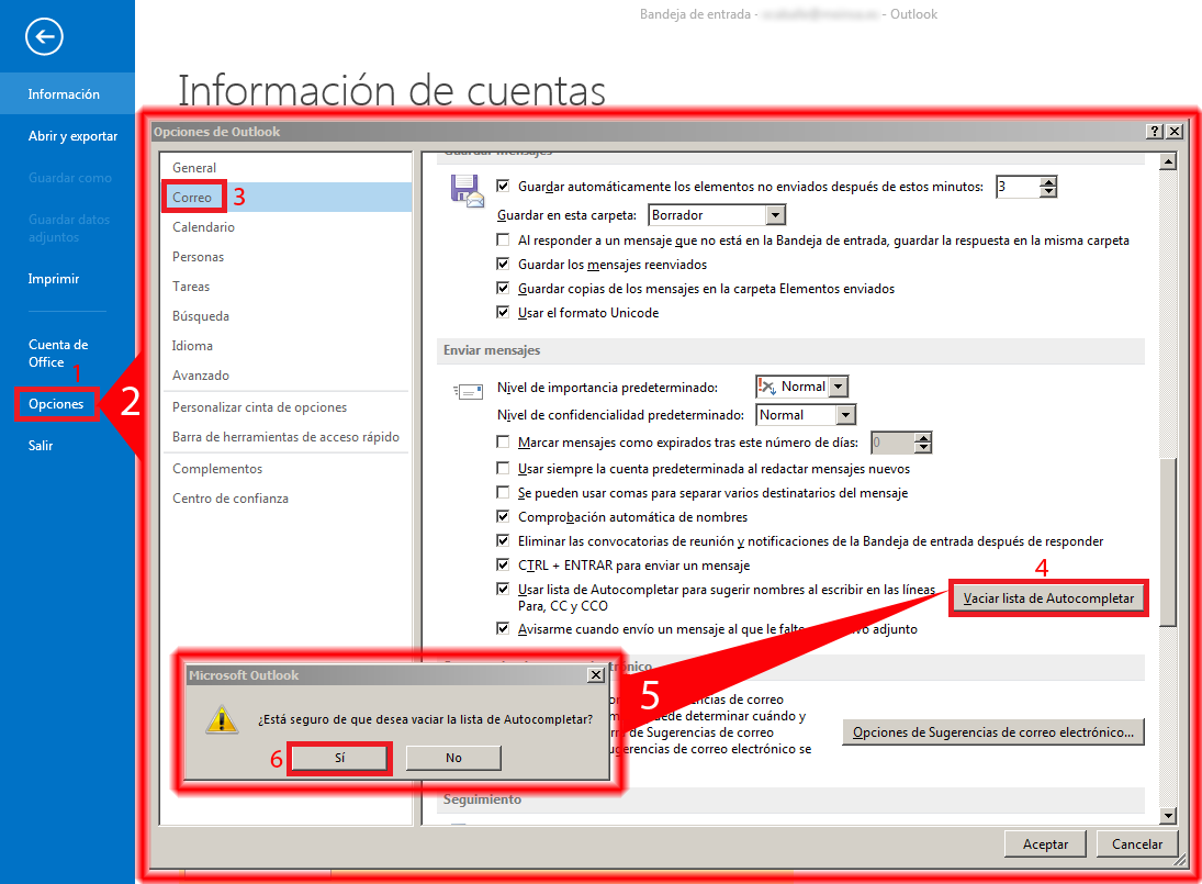 : Microsoft Outlook 2013: restablecer la memoria caché de  alias y de finalización automática.