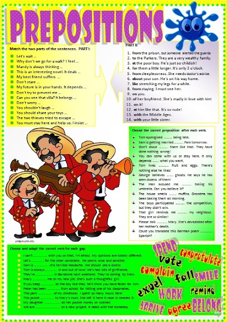 English stuff ESL: PREPOSITIONS AFTER VERBS (intermediate worksheet)