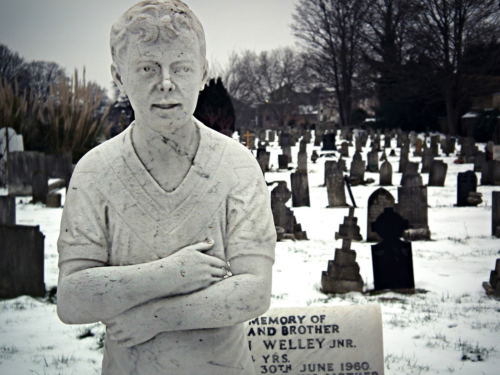 The London Dead Cemetery in the snow St Patrick's Catholic Cemetery