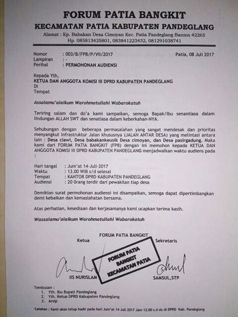 Sikapi Kondisi Jalan Rusak Forum Patia Bangkit Minta