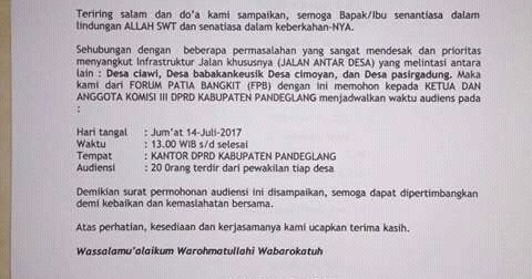 Sikapi Kondisi Jalan Rusak Forum Patia Bangkit Minta