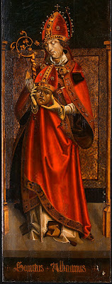 Ο Ναξιώτης Άγιος Aubain.  Ο πίνακας του άγνωστου ζωγράφου(περίπου 1500) βρίσκεται στην Πινακοθήκη της Ουάσιγκτον (National Gallery of Art).