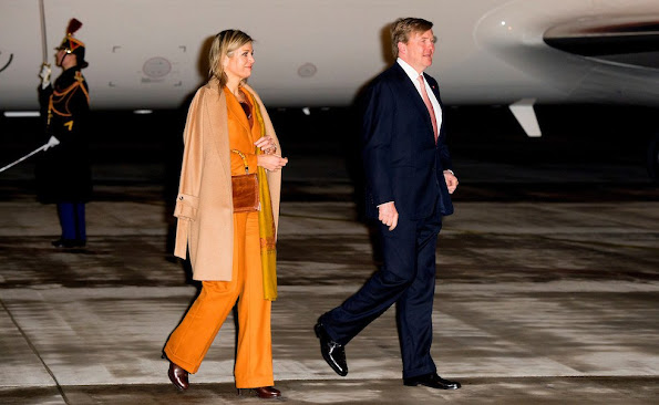 King Willem-Alexander and Queen Maxima of The Netherlands arrive at the airport Velizy-Villacoublay in Paris, France