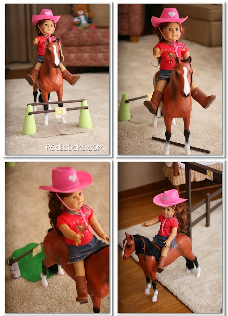 American Girl Doll Horse Show with American Girl crafts to make show jumping jumps for the doll's horses. #AGDoll #AmericanGirlDoll #Crafts #Horses #RealCoake