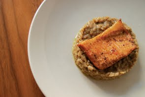 Risotto al caffè con trota salmonata alla confettura di arance