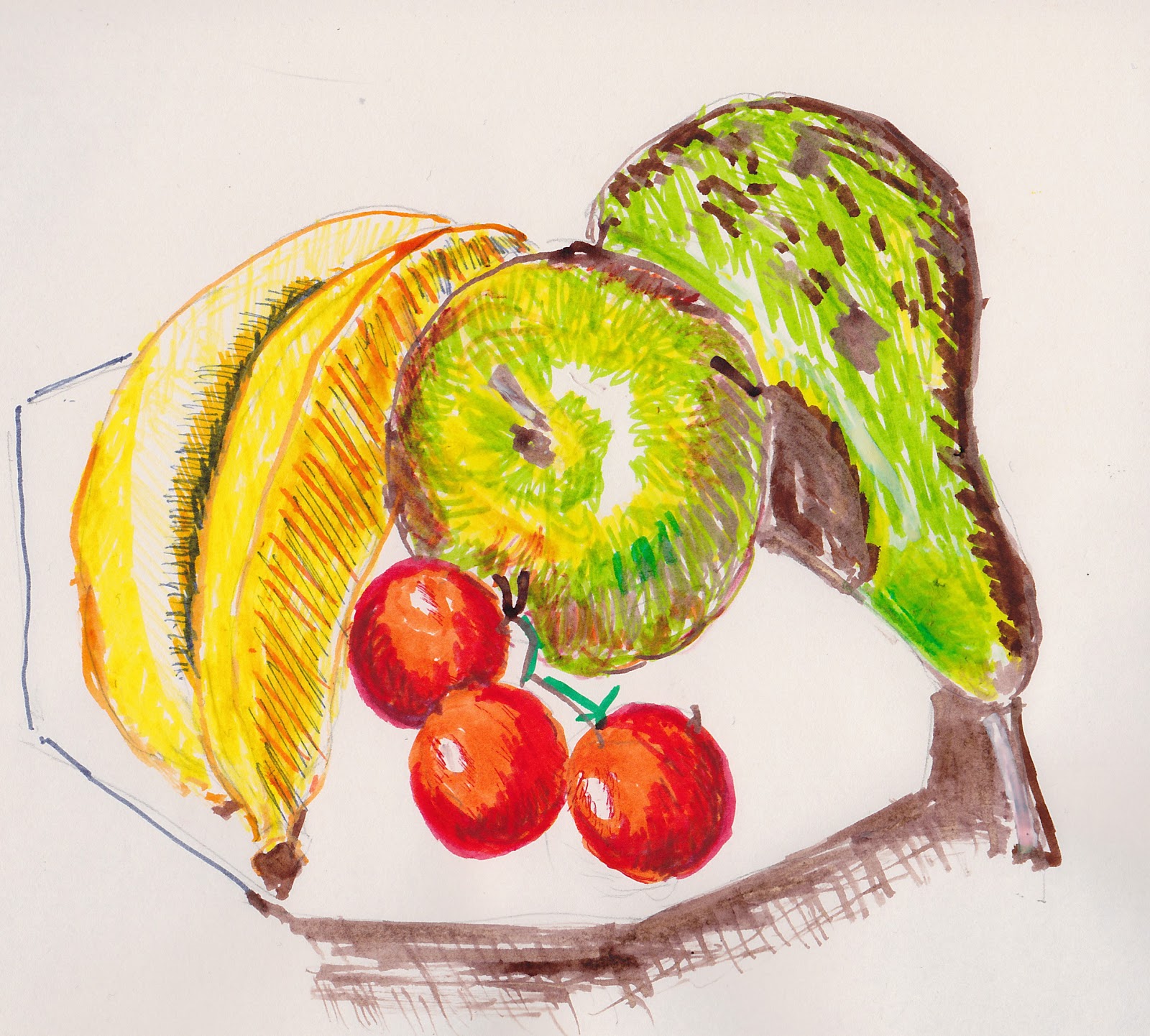Learning to draw Fruit in marker pen