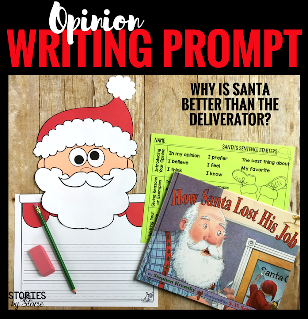After reading How Santa Lost His Job, students can create this Santa craft. Then students will add an opinion writing piece explaining why Santa is better than The Deliverator.
