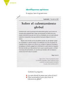 Apoyo Primaria Español 6to Grado Bloque III Lección 9 Escribir cartas de opinión para su publicación