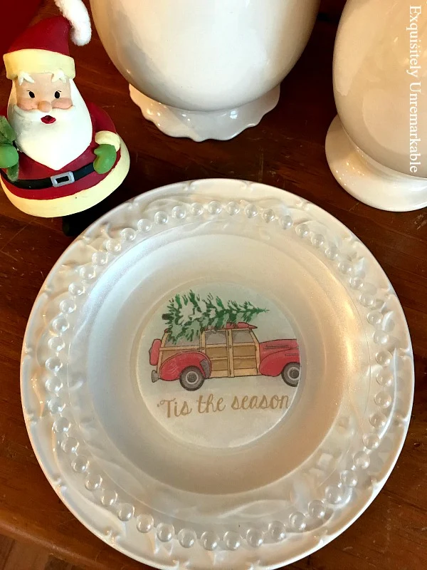 Red Station Wagon Christmas Plate.