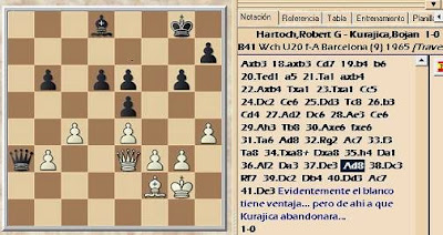 Posición de la partida de ajedrez Hartoch-Kurajica del VIII Campeonato Mundial Juvenil de Ajedrez