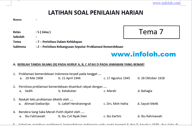 Contoh Soal Tematik Kelas 5 Tema 7 Subtema 2 Ilmusosial Id