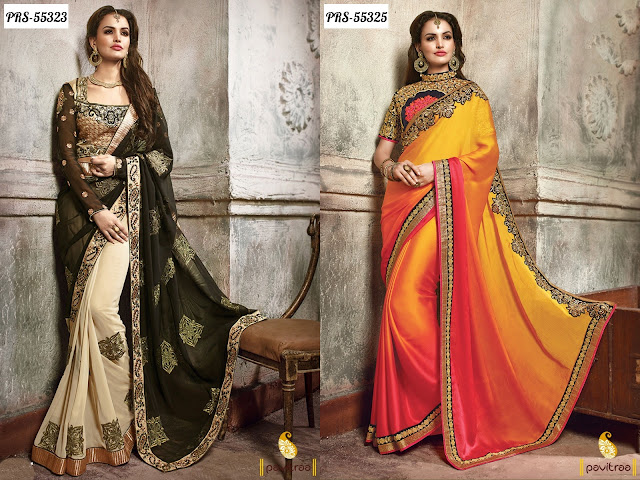 Heavy work designer sarees for wedding parties online shopping collection with COD in India