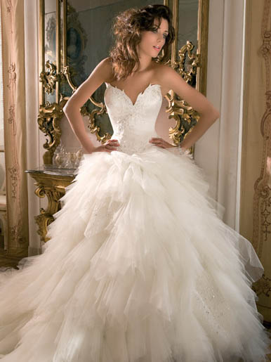 This whimsical wedding dress is from the Demetrios Blue Collection by