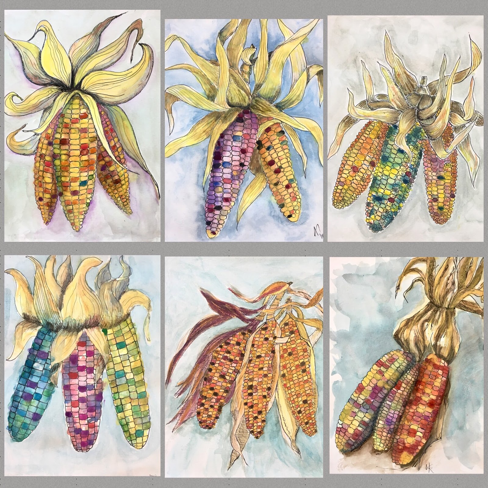 Art Room Britt: Indian Corn Pen and Watercolor Illustrations
