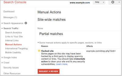 Example of a Hacked site manual action on a Partial match: if our systems detect that the hacked content is no longer present, in some cases we will automatically remove the manual action