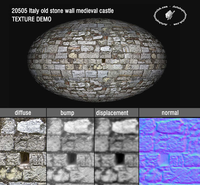  Italy old wall stone medieval castle texture seamless + maps