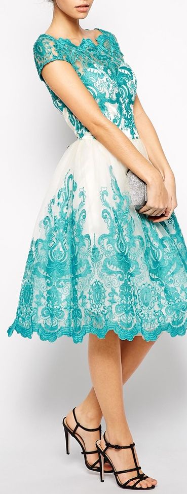 Fashion trends | Teal and white lace dress | Just a Pretty Style