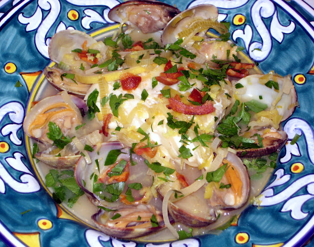 Lexi's Kitchen BRAISED HALIBUT WITH LEEKS, PANCETTA, AND CLAMS