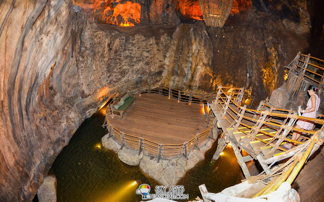 Stairs to go down and surrounded by water in the cave Meditation Cave @ The Banjaran Hotsprings Retreat, Ipoh