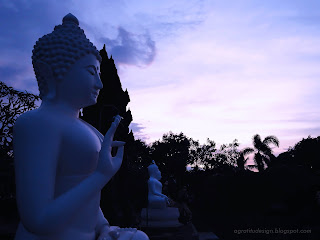 Gradually Darkened Of Evening Light In Front Of Buddhist Temple Courtyard, North Bali, Indonesia