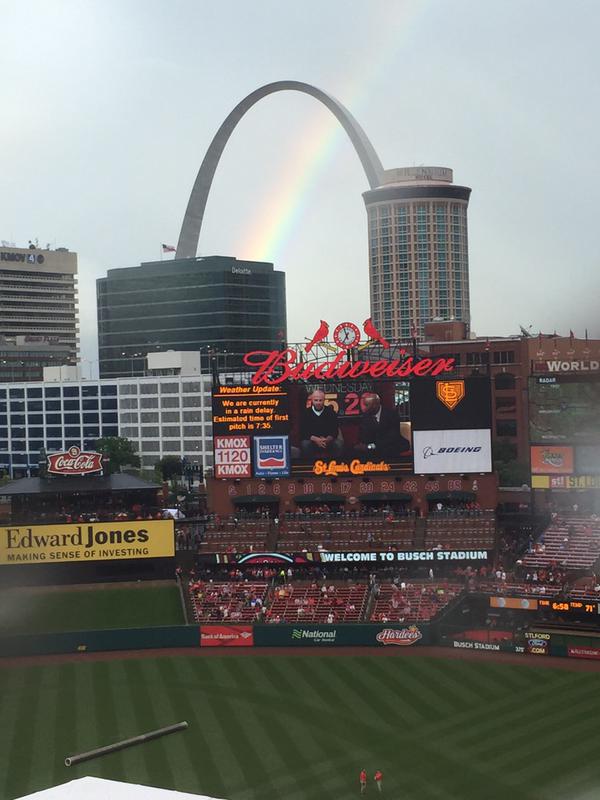 Doing Advance Work: Rainbow in St. Louis during rain delay, LA Dodgers at St. Louis Cardinals
