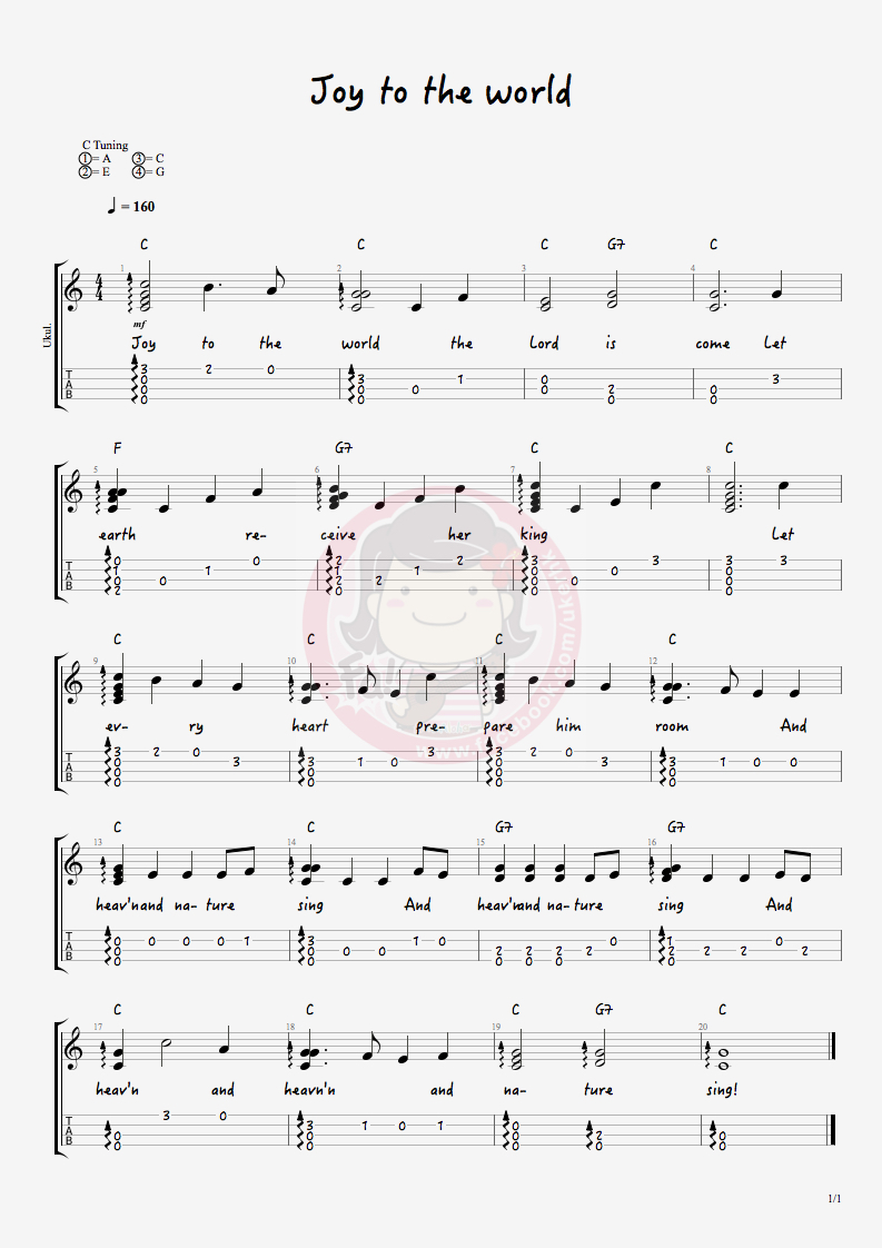 ukulelemania 228 Joy to the world Ukulele Solo獨奏譜