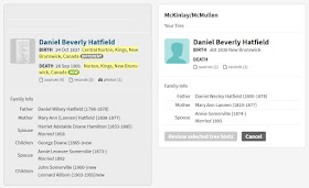 Screen capture from a specific Ancestry Member Tree hint for Daniel Beverly Hatfield
