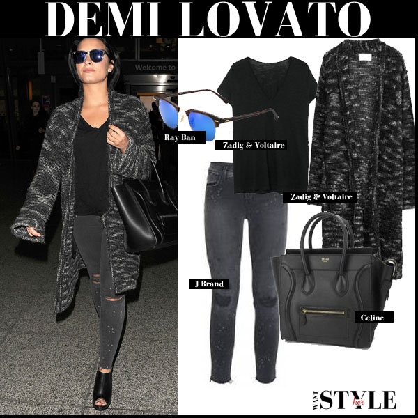Demi Lovato in grey long cardigan and grey ripped skinny jeans in Paris ...
