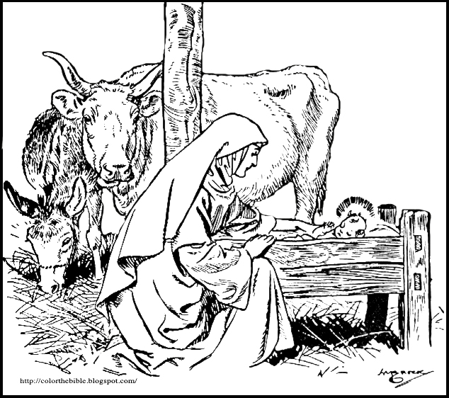 Nativity with The Ox and The Donkey Color The Bible