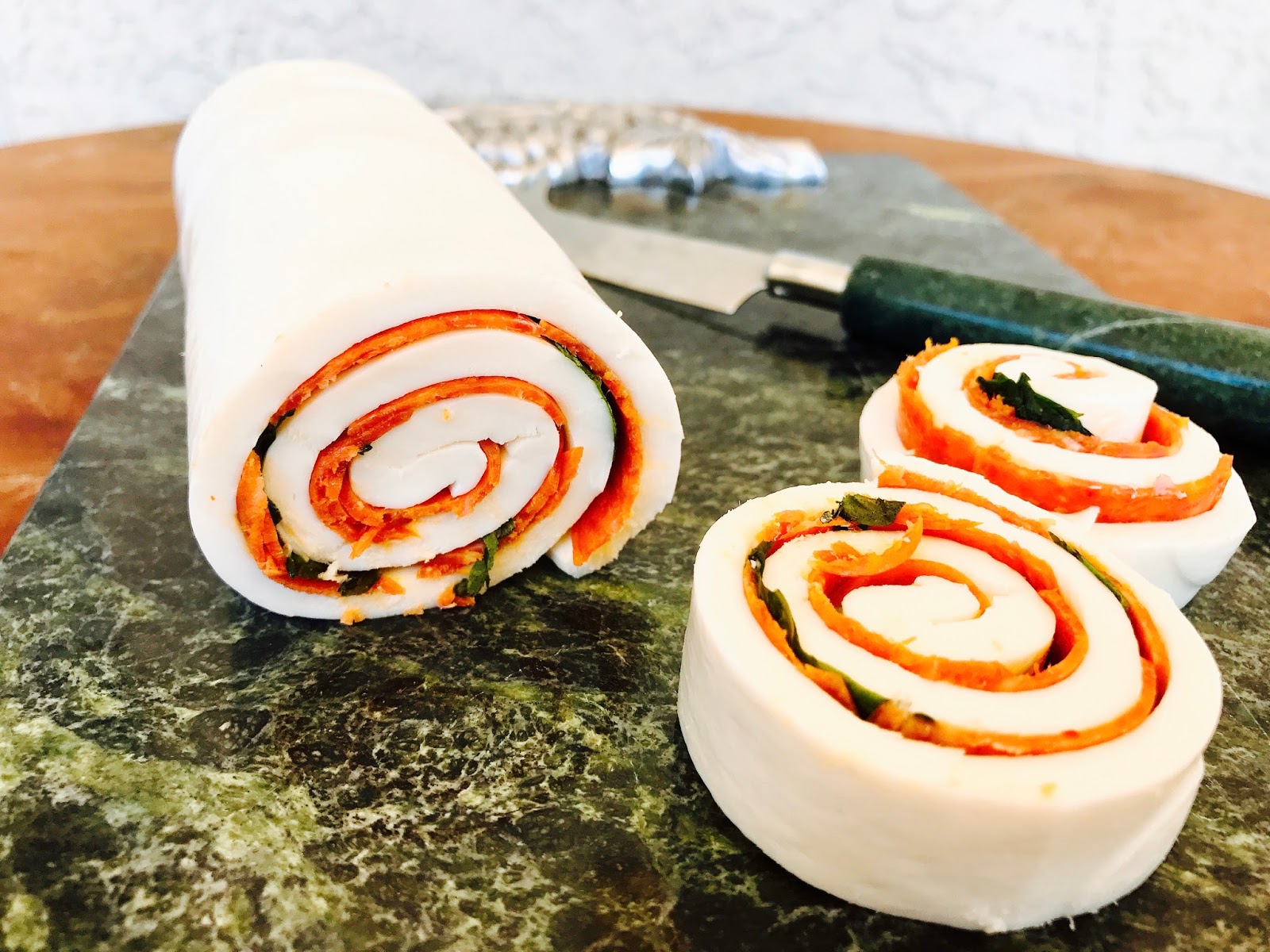Pepperoni and Cheese Pinwheels with Basil